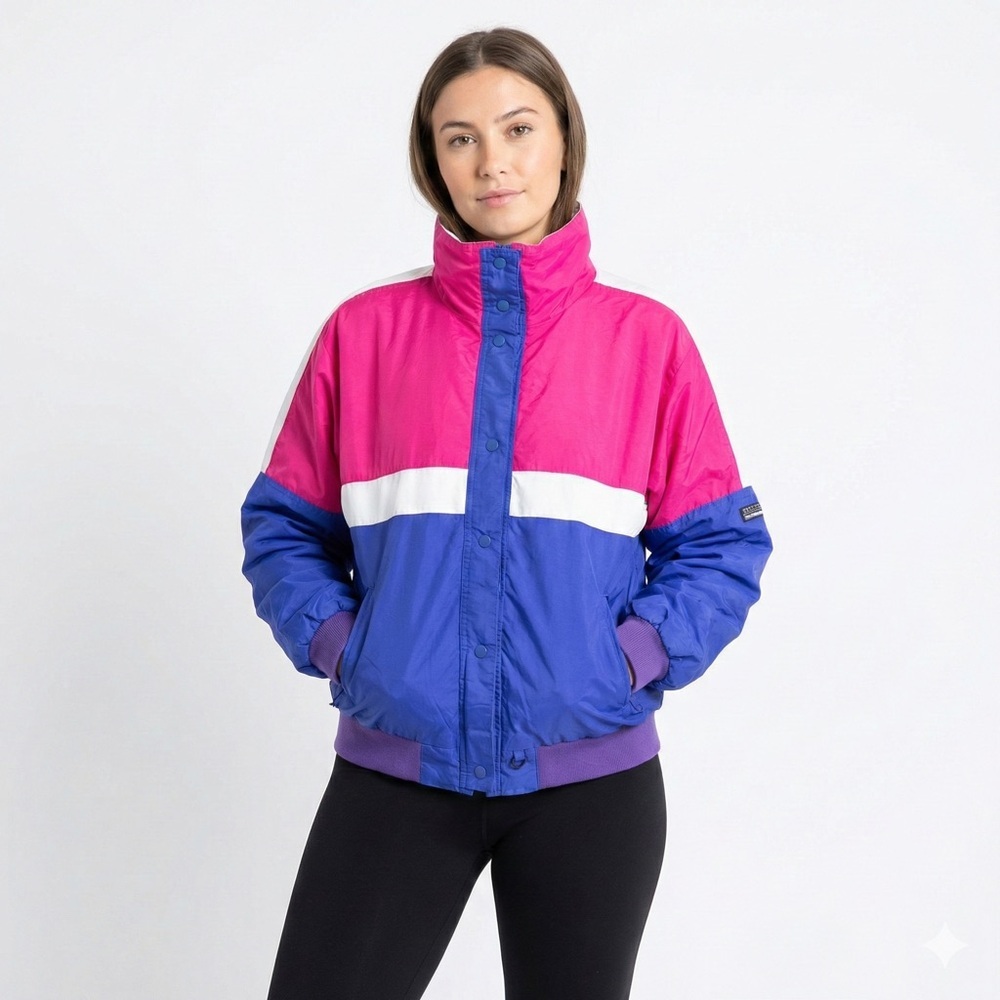 Eddie Bauer Pink Blue Colorblock Ski Jacket Womens L Retro